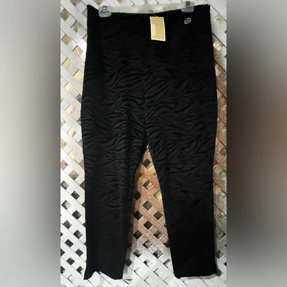 NWT Michael Khors Black Zebra Print Leggings Pants Size Large - Picture 1 of 10